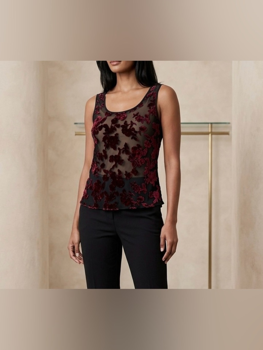 Vintage 90s Gilligan O’Malley Burnout Velvet Floral Tank Black Red Size M Goth